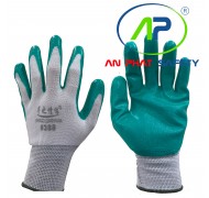 NAVI-Găng tay polyester phủ PU Natri lòng (trắng-xanh lá) 35 g Size M